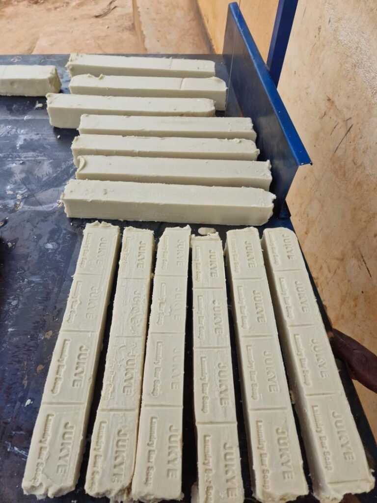 Freshly cut Jukye laundry bars laid out to cure before stamping